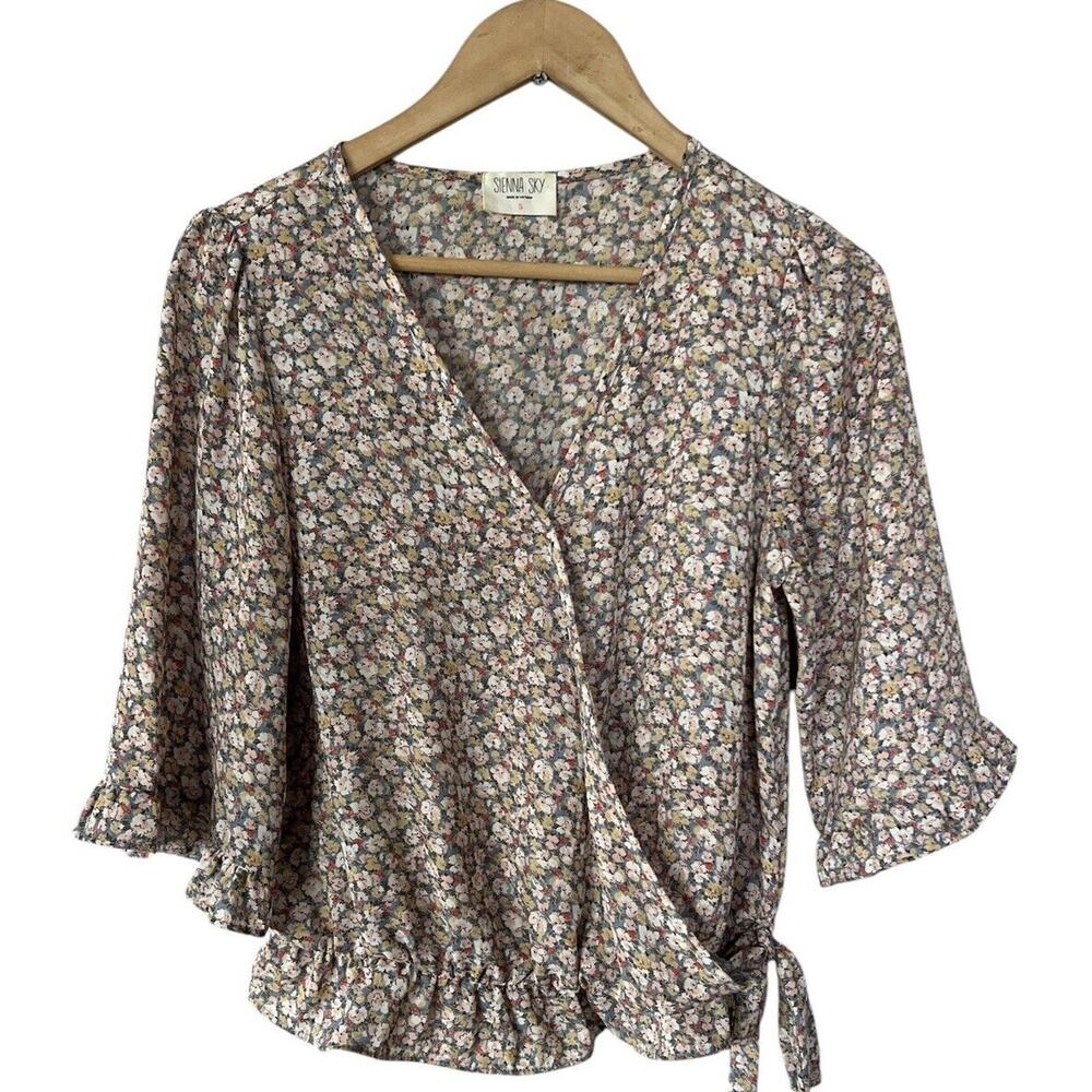 Sienna Sky Romantic Floral Wrap Style Blouse Small